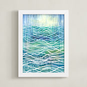 "Rain III, Abstract Watercolor Seascape" - Art Print in Aqua by Kathleen Ney - Framed
