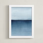 "Lake Superior Horizon" - Art Print in indigo blue by Renee Anne Bouffard-McManus - Framed