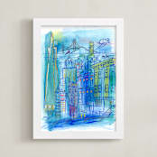 "San Francisco Bay Sunny Day Collage" - Art Print in Aqua by Kathleen Ney - Framed