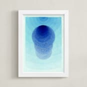 "Abstract Minimal Drawing, Rise" - Art Print in Fresh Blue by Kathleen Ney - Framed