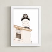 "Lighthouse Big Sable" - Art Print in Lighthouse White by K.Short - Framed