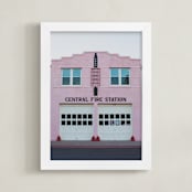 "Marfa Pink Fire Station" - Art Print in Pink by Ann Hudec - Framed