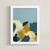 "Abstract Botanical Daffodils" - Art Print in dark yellow by Caryn Owen - Framed