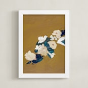 "Mustard Abstract Botanical" - Art Print in Mustard Yellow by Caryn Owen - Framed