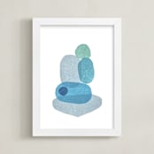 "moody blue totem" - Art Print in ocean blue by tina johnson - Framed