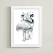 "Two Emu" - Art Print in graphite by Tracy Ann - Framed