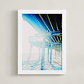 "Pier in Blue" - Art Print in Beach Blues by Deana Clement - Framed