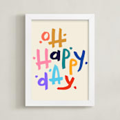 "Oh Happy Day Print" - Art Print in Beige by Rachel Roe - Framed