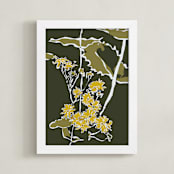 "Abstract Yellow Floral" - Art Print in Olive Green by CedarandGrey - Framed