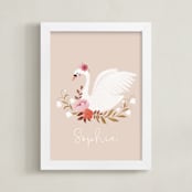 "Romantic swan" - Personalized Art Print in Blush by Tati Abaurre - Framed