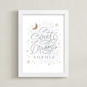 "Sweet Dreams Little One" - Personalized Art Print in Grey by Kristen Smith - Framed