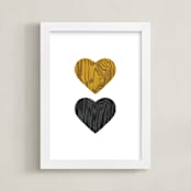 "Wood Grain Hearts" - Art Print in Amber by Max and Bunny - Framed