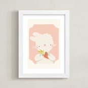 "Valentine Zoo Bunny" - Art Print in Pink by Lori Wemple - Framed