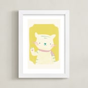 "Valentine Zoo Tiger" - Art Print in Yellow by Lori Wemple - Framed