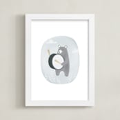 "drummer bear" - Art Print in sky by Faith Dorn - Framed