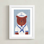 "Sailor Bear" - Art Print in Dusty Blue by Madhvi Samimi - Framed