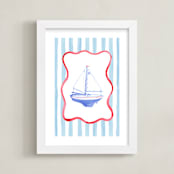 "Vintage Play Boat" - Art Print in Sailor Blue by Little Blue Designs - Framed