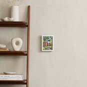 "Leafy Garden View" - Art Print in leafy green, red brick by Valerie Hamill - In a Room