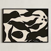 "Swimming Birds" - Art Print in Black by Mary Ketch - Framed