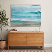 "Sea Stripes" - Art Print in Sea Glass Blue by Abbey Holden - In a Room