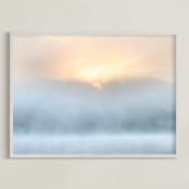 "Serene Misty Sunrise 2" - Art Print in Dusty Aqua by Julia Preminger - Framed