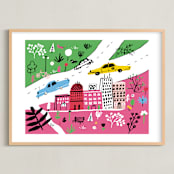 "City State of Mind" - Art Print in Flamingo Pink by Jordan Sondler - Framed