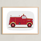 "Red Fire Engine #1" - Art Print in red by Rebecca Marchese - Framed
