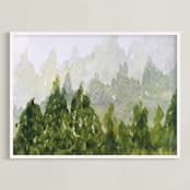 "Towering Tree Tops" - Art Print in Olive by Roopali - Framed