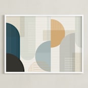 "Shuffle Series Downtown" - Art Print in Moody Blue by Jennifer Morehead - Framed