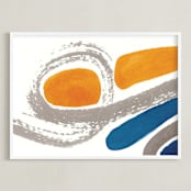 "Sun in Rotation" - Art Print in Mango Orange by Deborah Velasquez - Framed