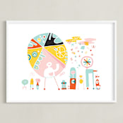 "Globetrotters" - Art Print in Ocean Blue by ERAY - Framed