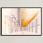 "Concourse" - Art Print in Sunflower Gold by Paul Devitt - Framed