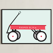 "Little Red Wagon" - Personalized Art Print in Mint by Alexandra Cohn - Framed