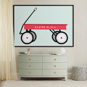 "Little Red Wagon" - Personalized Art Print in Mint by Alexandra Cohn - In a Room