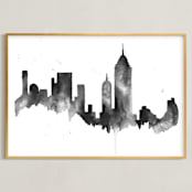 "New York City Skyline" - Art Print in Shades of Black by Kelsey McNatt - Framed