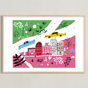 "City State of Mind" - Art Print in Flamingo Pink by Jordan Sondler - Framed