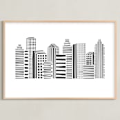 "Linear Cityscape" - Art Print in Black by Daniela - Framed