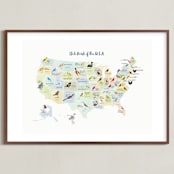 "State Birds of the USA" - Art Print in Natural by Cynthia Jacquette - Framed