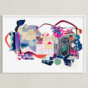 "Pink and Blues Landscape" - Art Print in Fuchsia Pink by Erin McCluskey Wheeler - Framed
