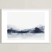 "Alaska from Sea" - Art Print in Navy by Kelsey McNatt - Framed