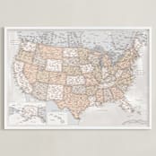 "Detailed map of the USA in rustic styles" - Art Print in Lucille browns by Rosana Laiz Blursbyai - Framed
