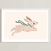 "Rabbit With Bow" - Art Print in Hunter Green by Vivian Yiwing - Framed