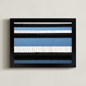 "Dockside Tranquility" - Art Print in Ocean Blue by Annie Seaton - Framed