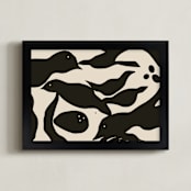 "Swimming Birds" - Art Print in Black by Mary Ketch - Framed