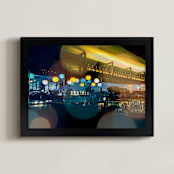 "Night in the City" - Art Print in City Light Yellow by Kate Baird - Framed