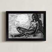 "Nude against the wall " - Art Print in charcoal by Attila - Framed