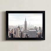 "But First, NYC" - Art Print in pastel blue and brown by Natalie Uprichard - Framed