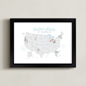 "You Are Here American Map" - Personalized Art Print in Coastal Grey by Jessie Steury - Framed