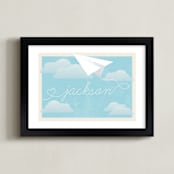 "In Flight" - Personalized Art Print in Sky Blue by Jennifer Morehead - Framed