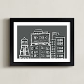 "Cityscape Stats" - Personalized Art Print in Chalkboard Grey by Tanya Lee of Frooted Design - Framed